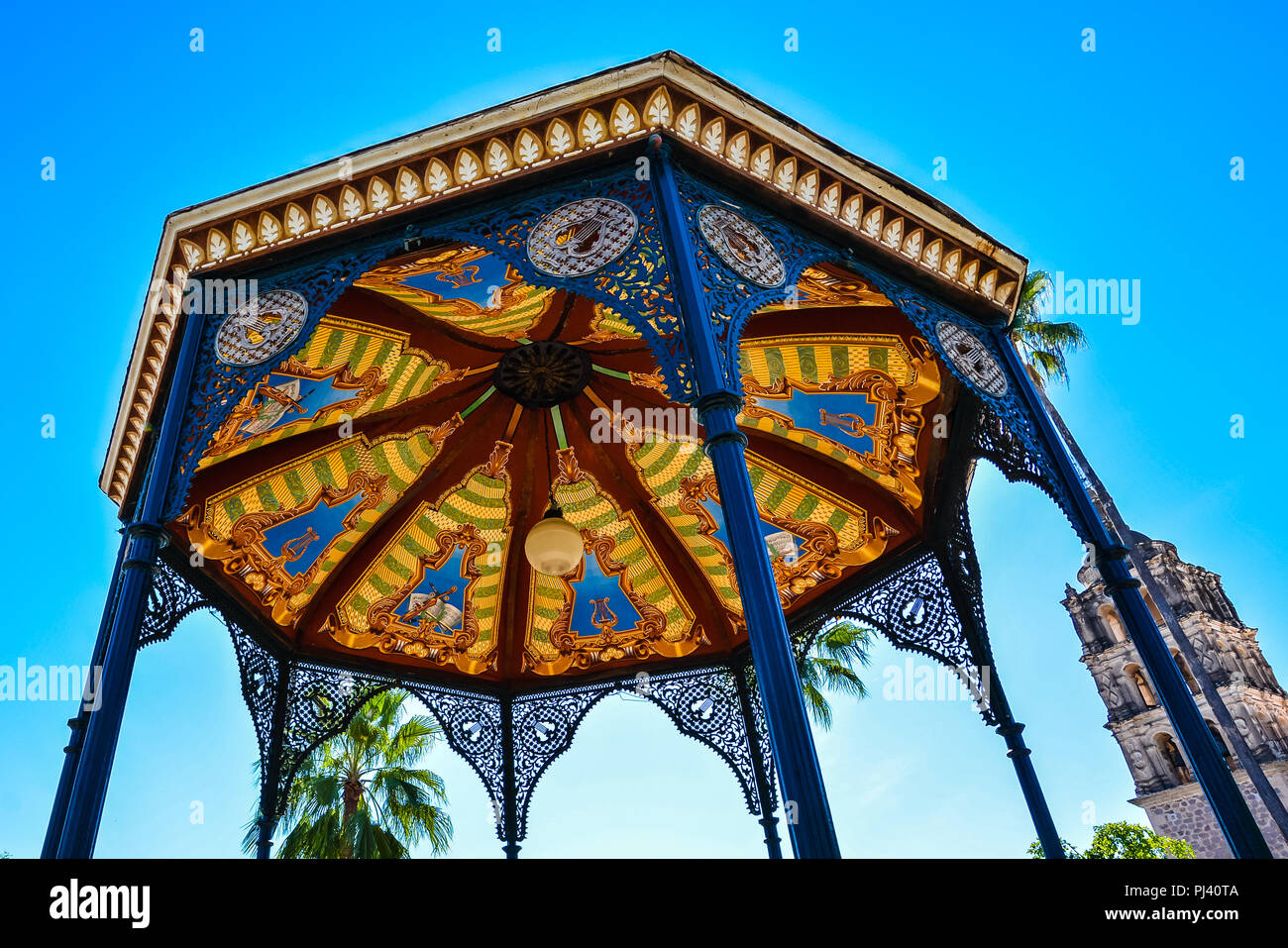 Colorful and Elaborately-Designed Bandstand - Alamos, Sonora, Mexico Stock Photo