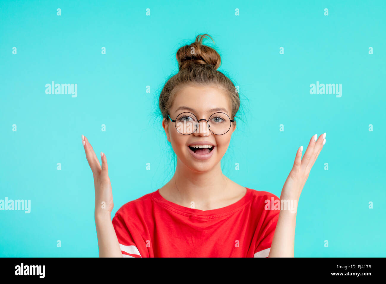 cheerful positive student is happy to get good results in studing Stock ...