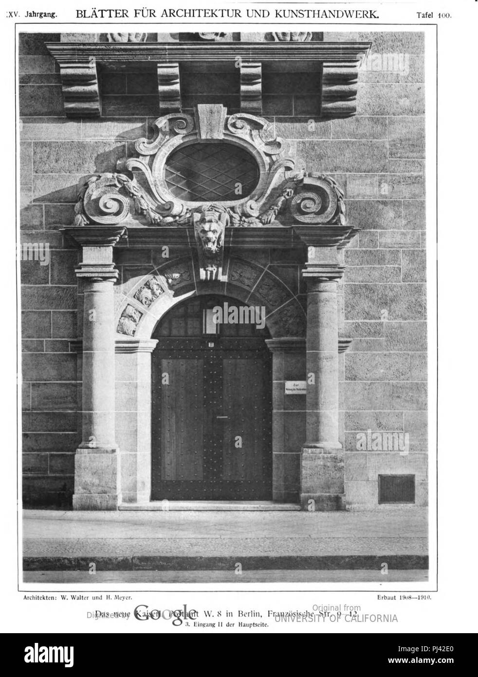 B kaiserl postamt französ str. 9-12 und jägerstr. 67-68 (blätter arch kunsthandw 25 (1912), Tf 100. Stock Photo