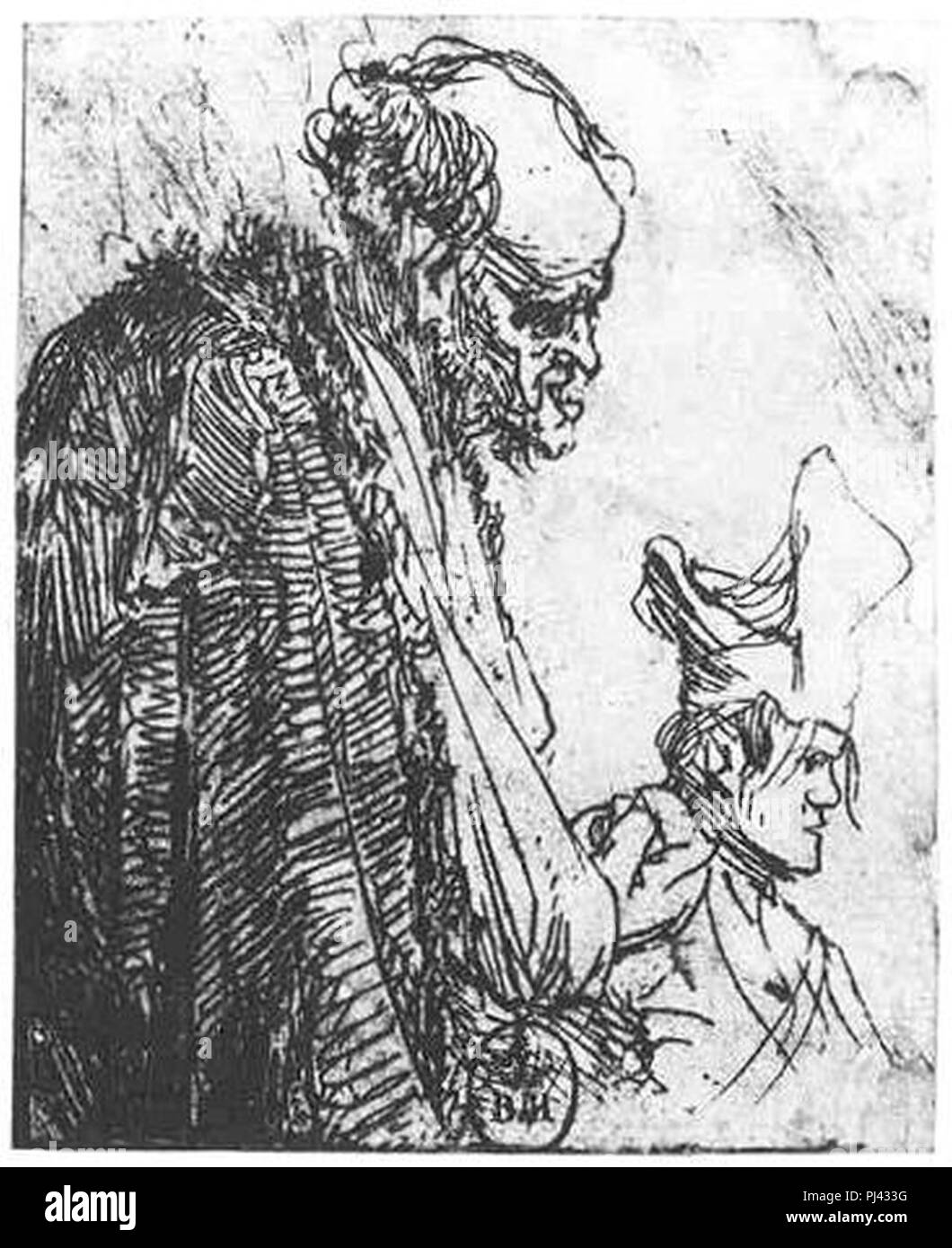 B182 Rembrandt Two Studies of Beggars. Stock Photo