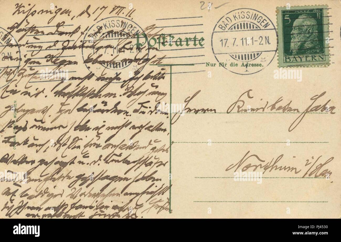 Bad Kissingen, Bayern - Fürst Bismarck vor seiner Wohnung; Bismarckdenkmal (back) Stock Photo