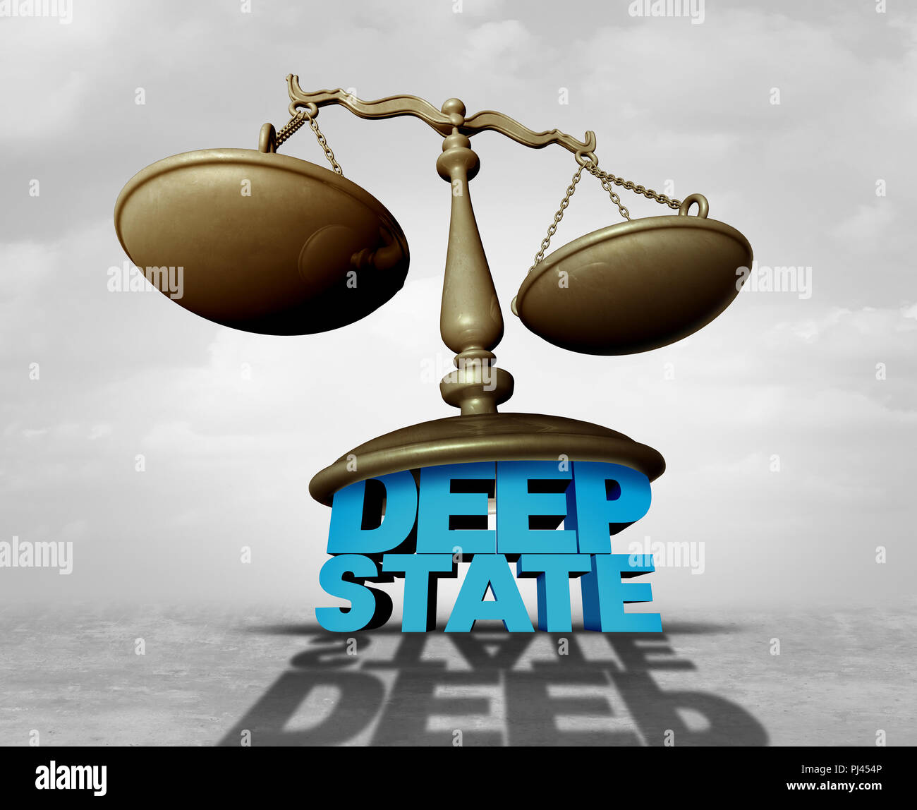 Deep state law  and secret hidden politics concept as a political symbol of an underground government legal bureaucracy with 3D elements. Stock Photo