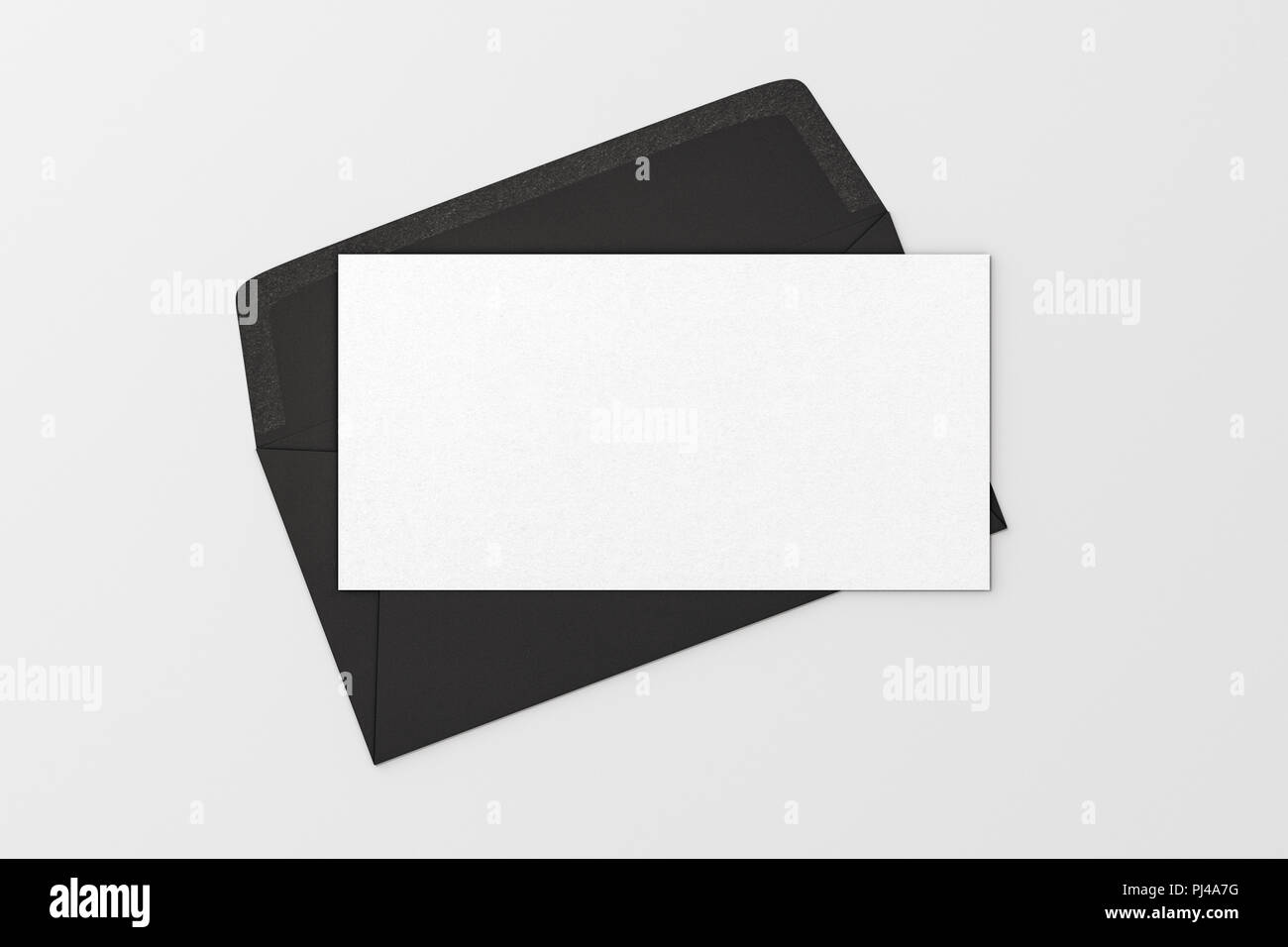 Blank letter on black blank envelope on white background. 3d render