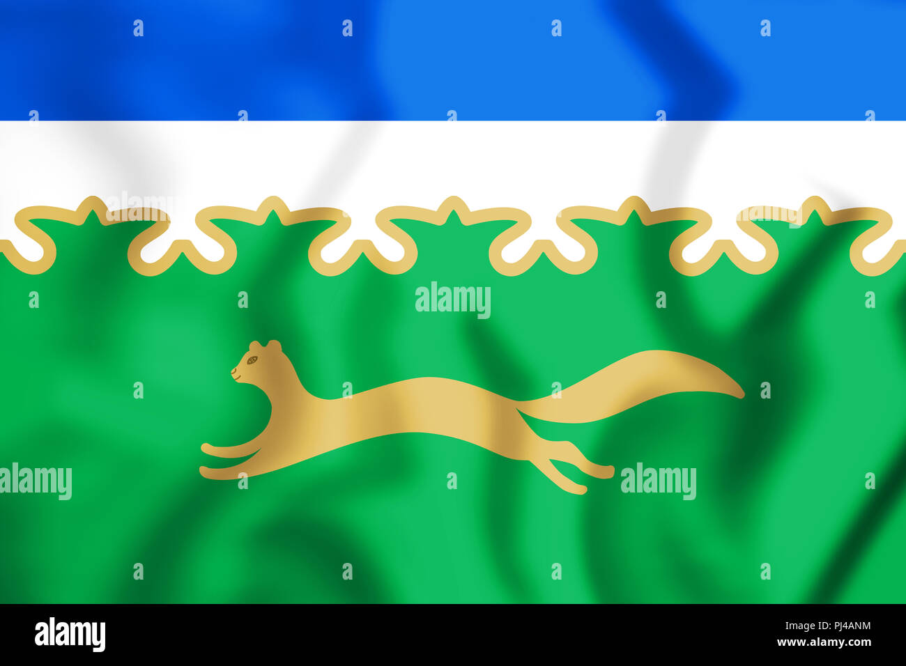 3D Flag of Sibay (Bashkortostan), Russia. 3D Illustration. Stock Photo