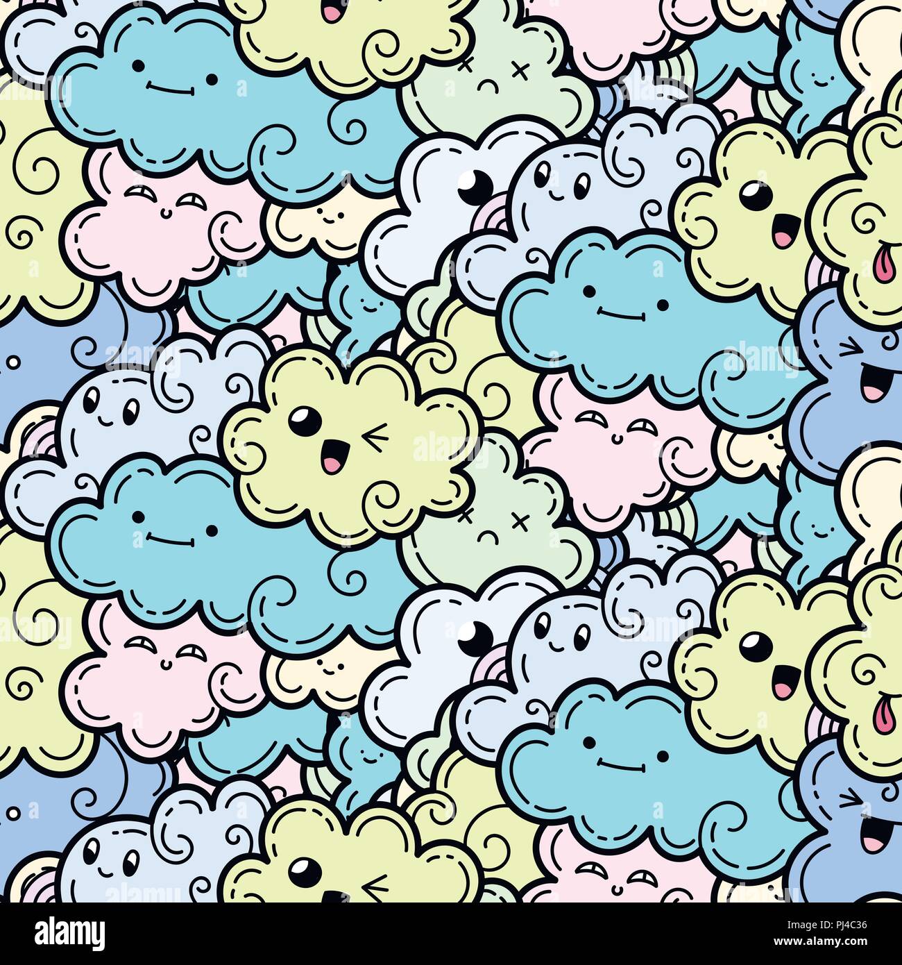 Seamless pattern with funny doodle clouds for prints, designs and ...