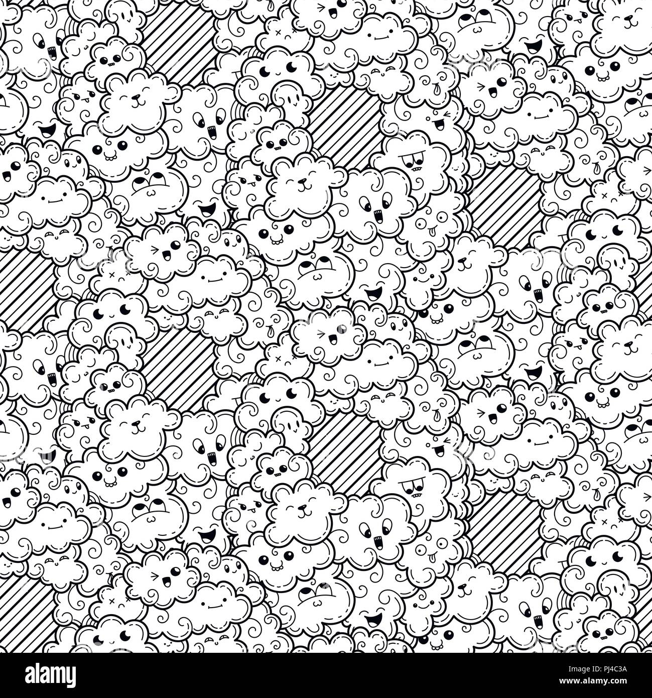 Seamless pattern with funny doodle clouds for prints, designs, cards ...