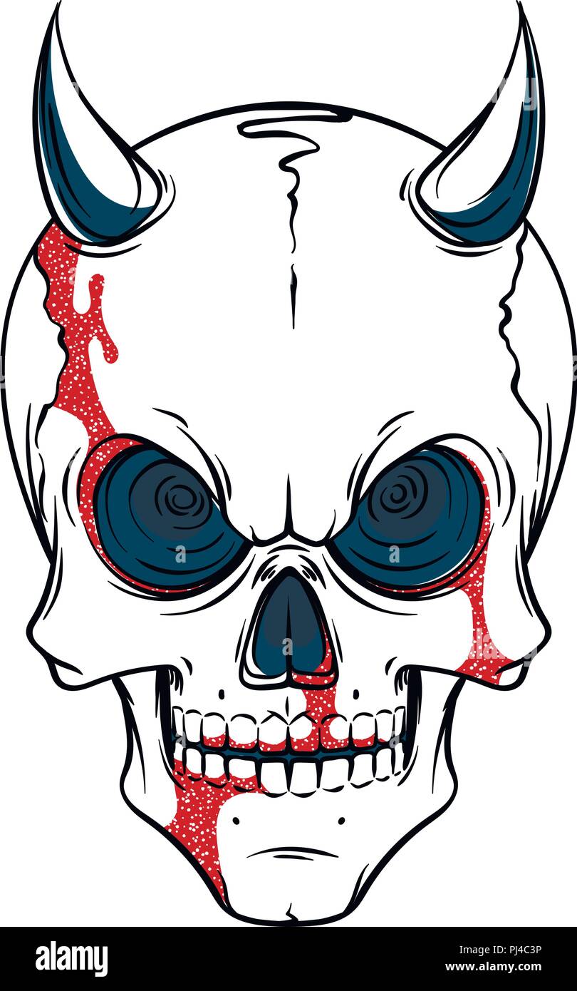 Lined tattoo illustration of skull. Vector scary illustration for tag, prints, t-shirt and design. Stock Vector