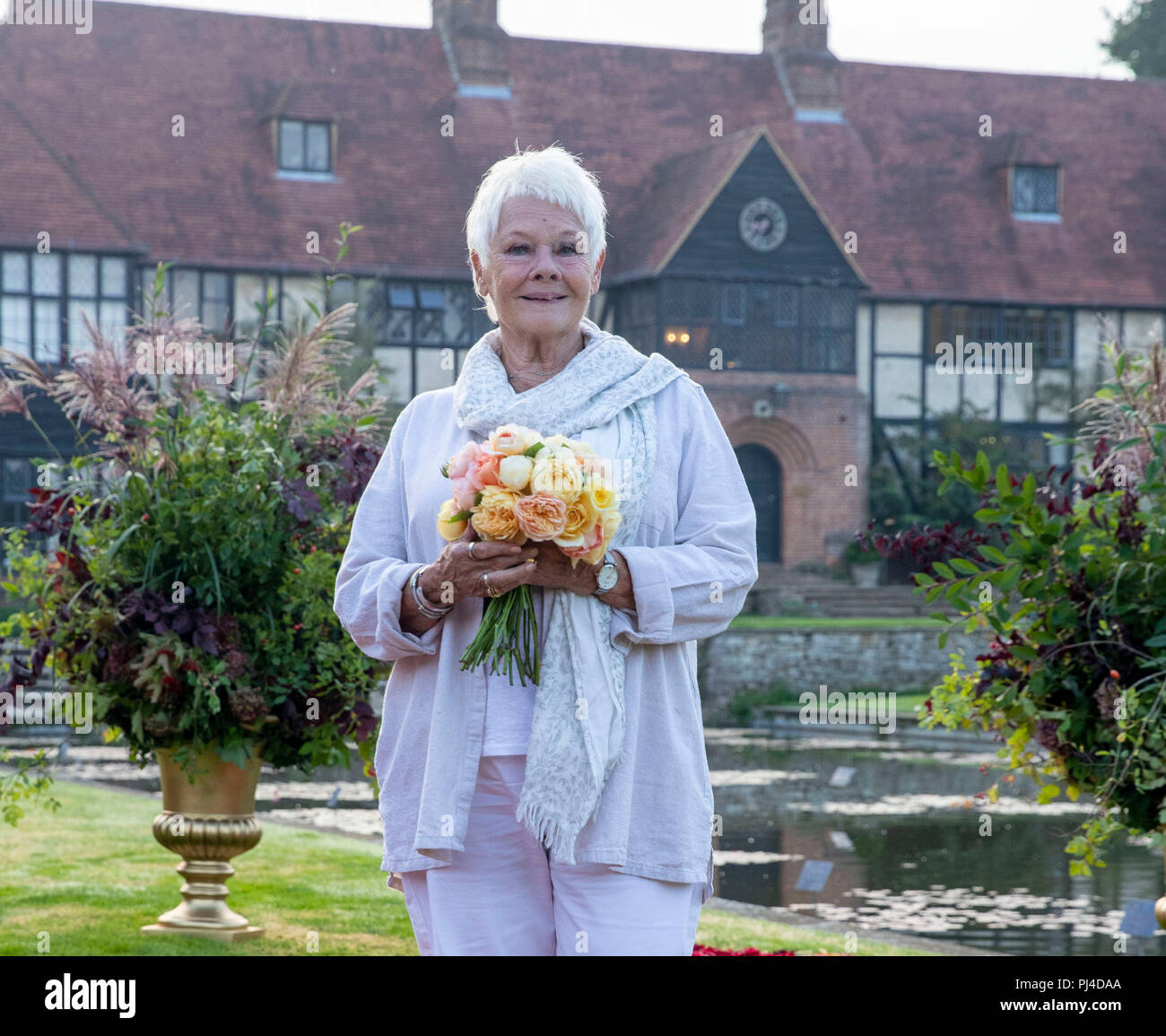Dame Judi Dench stands on a &lsquo;red carpet&rsquo; of flowers before opening the