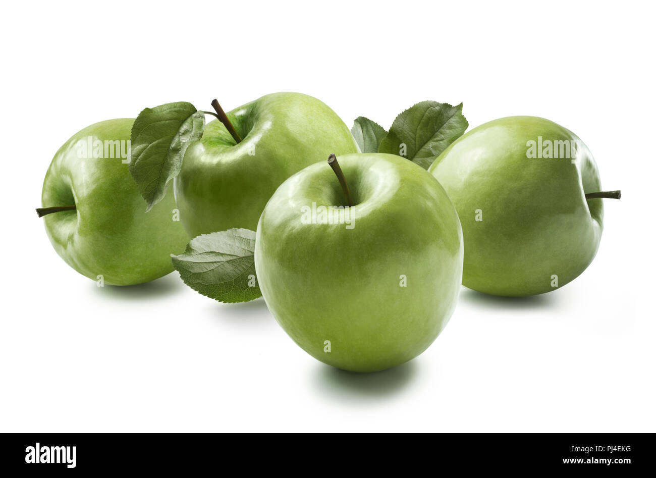 Green cooking apples Granny Smith isolated on white background horizontal Stock Photo
