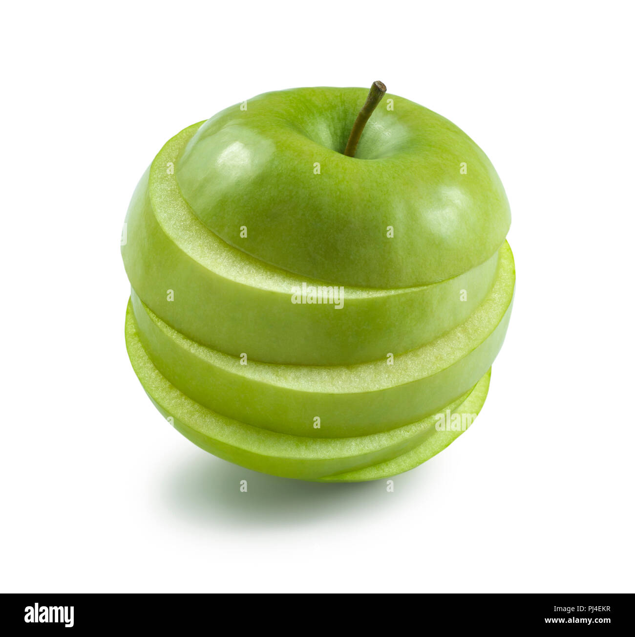 Top sliced green cooking Granny Smith apple on white background isolated Stock Photo