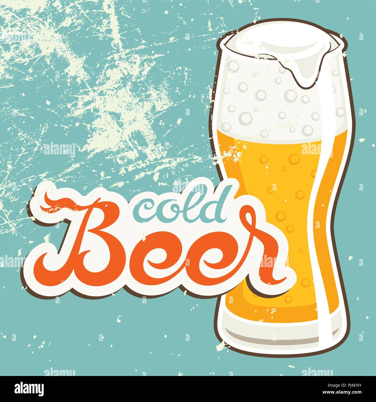 Cold Beer. Vector illustration in vintage style Stock Vector