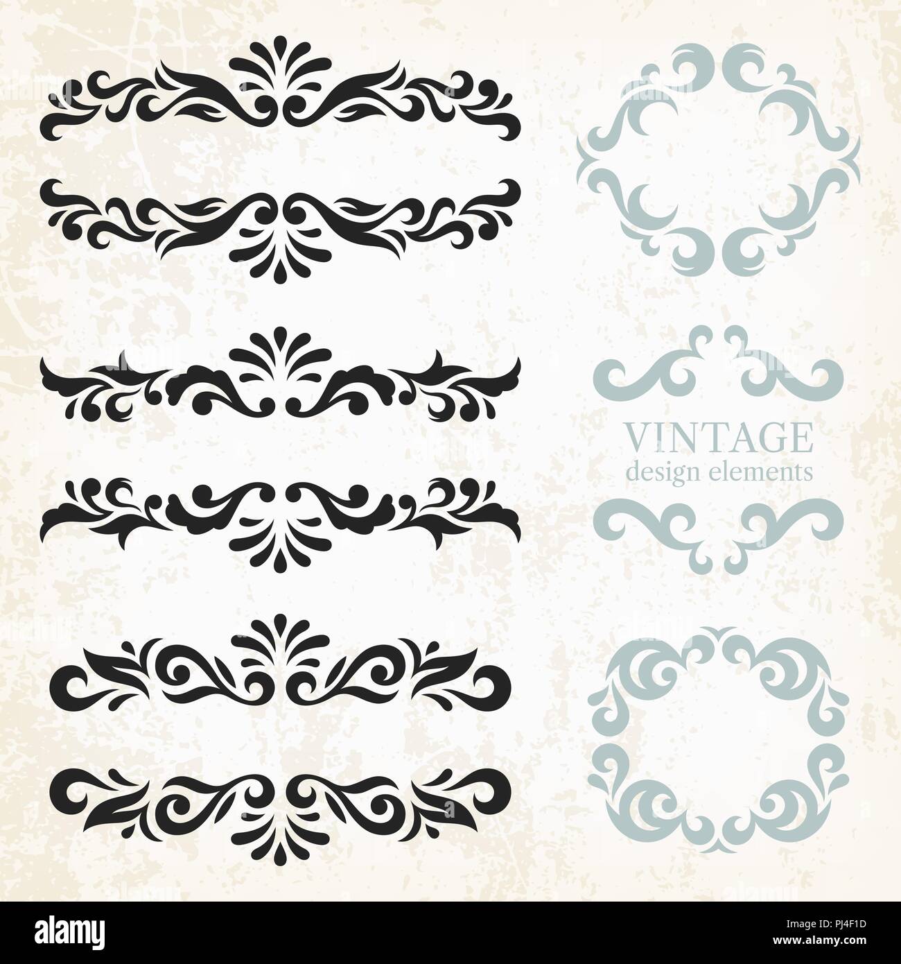 Vintage design elements and page decoration, set of ornate patterns in retro style Stock Vector