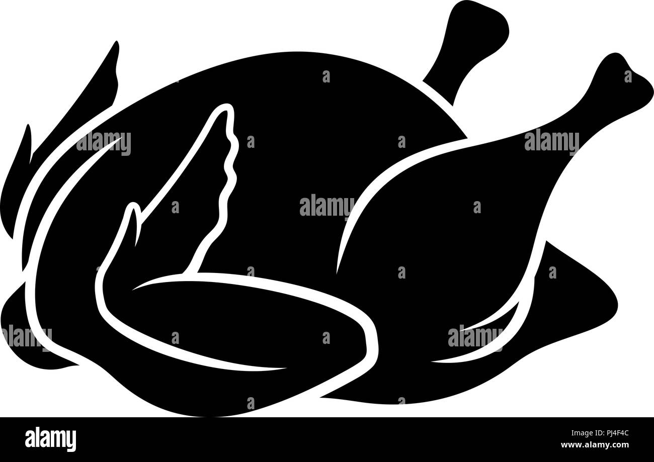 Fried chicken silhouette isolated on white. Whole roast chicken Stock Vector