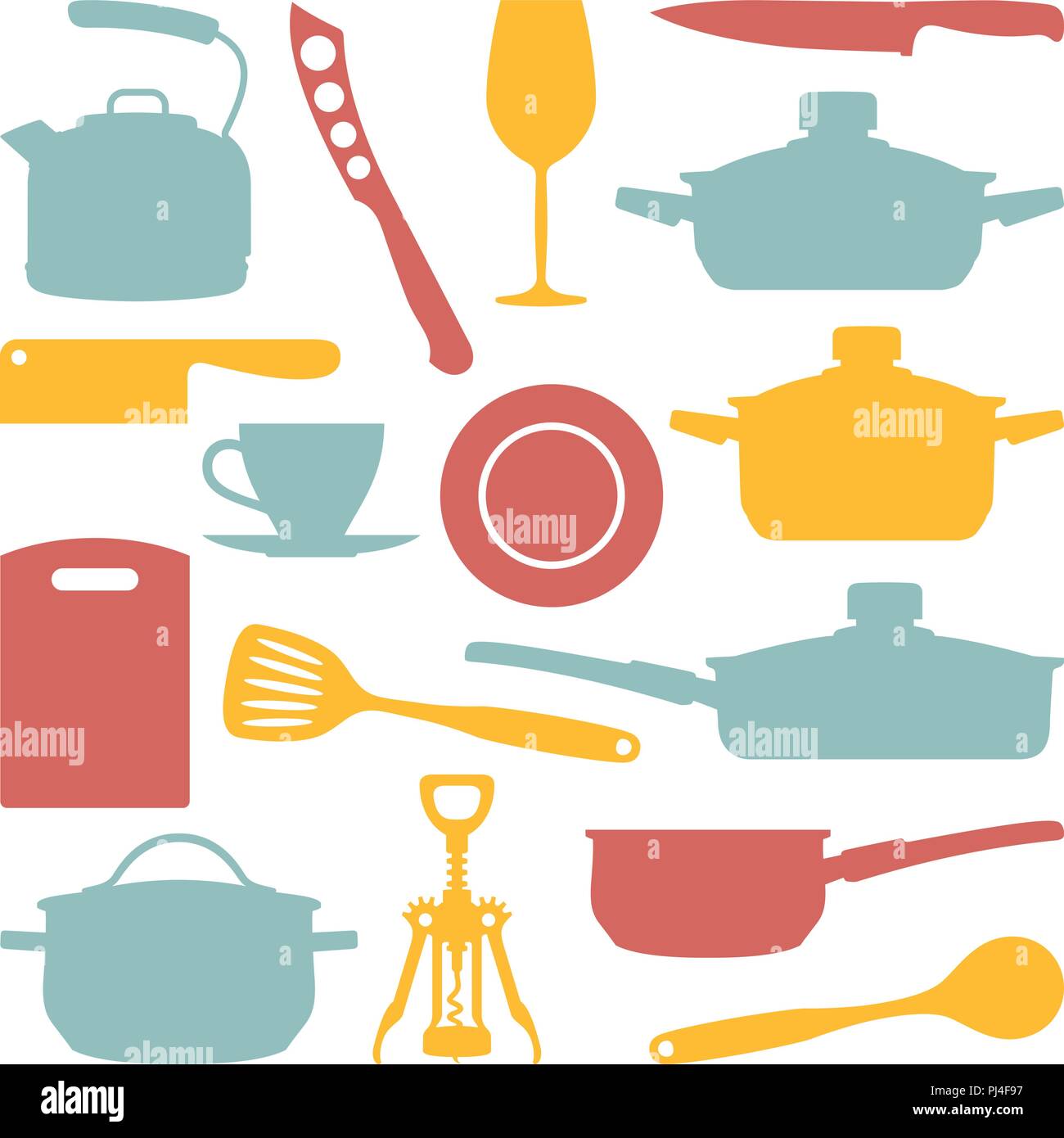 Kitchen utensils vector silhouettes in three colors Stock Vector