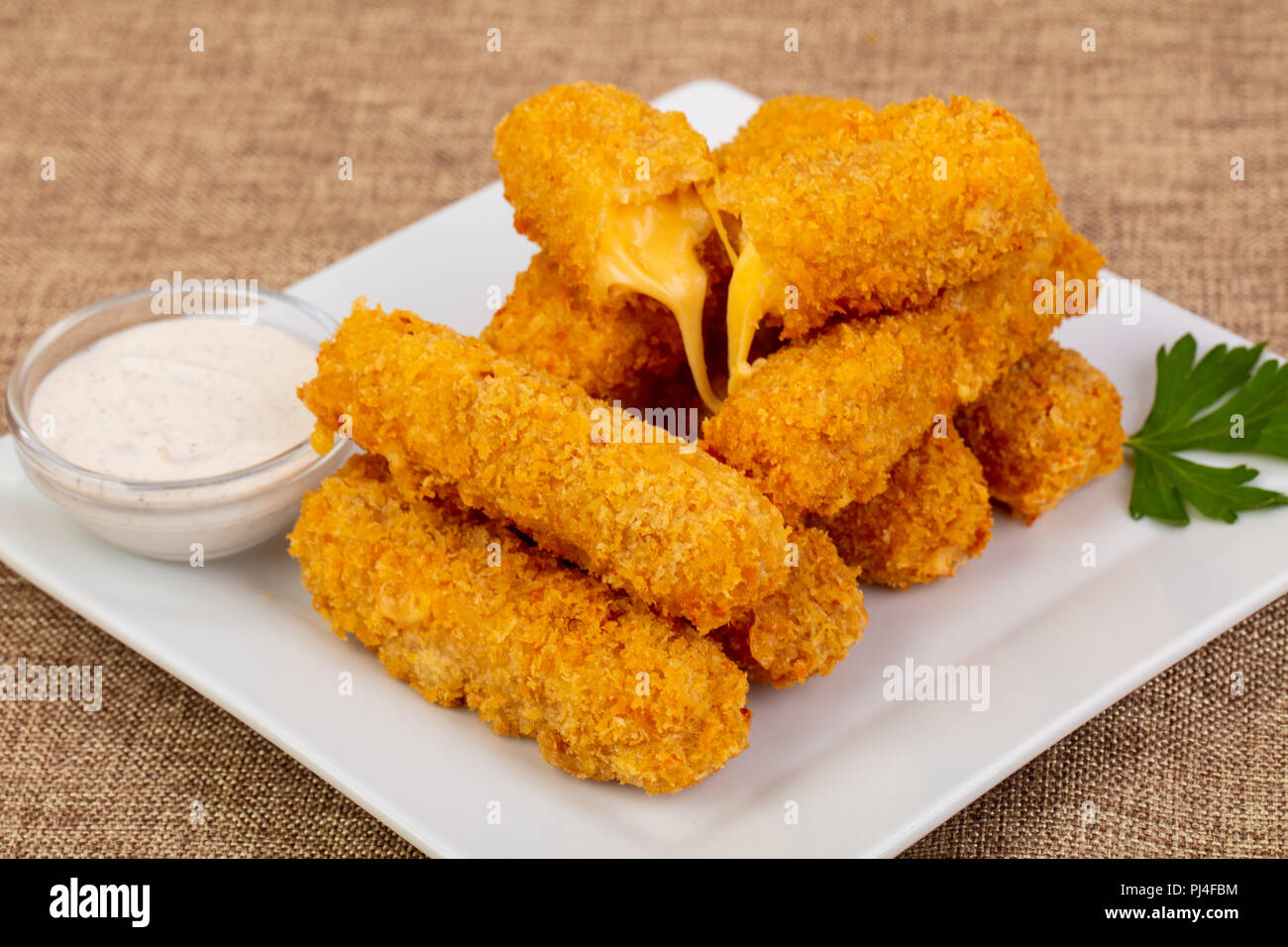 Fried cheese sticks with sauce Stock Photo Alamy