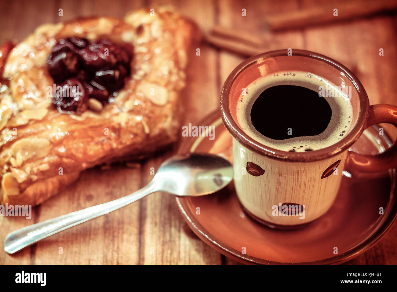 Coffee and croissant bread as a coffee break Stock Photo