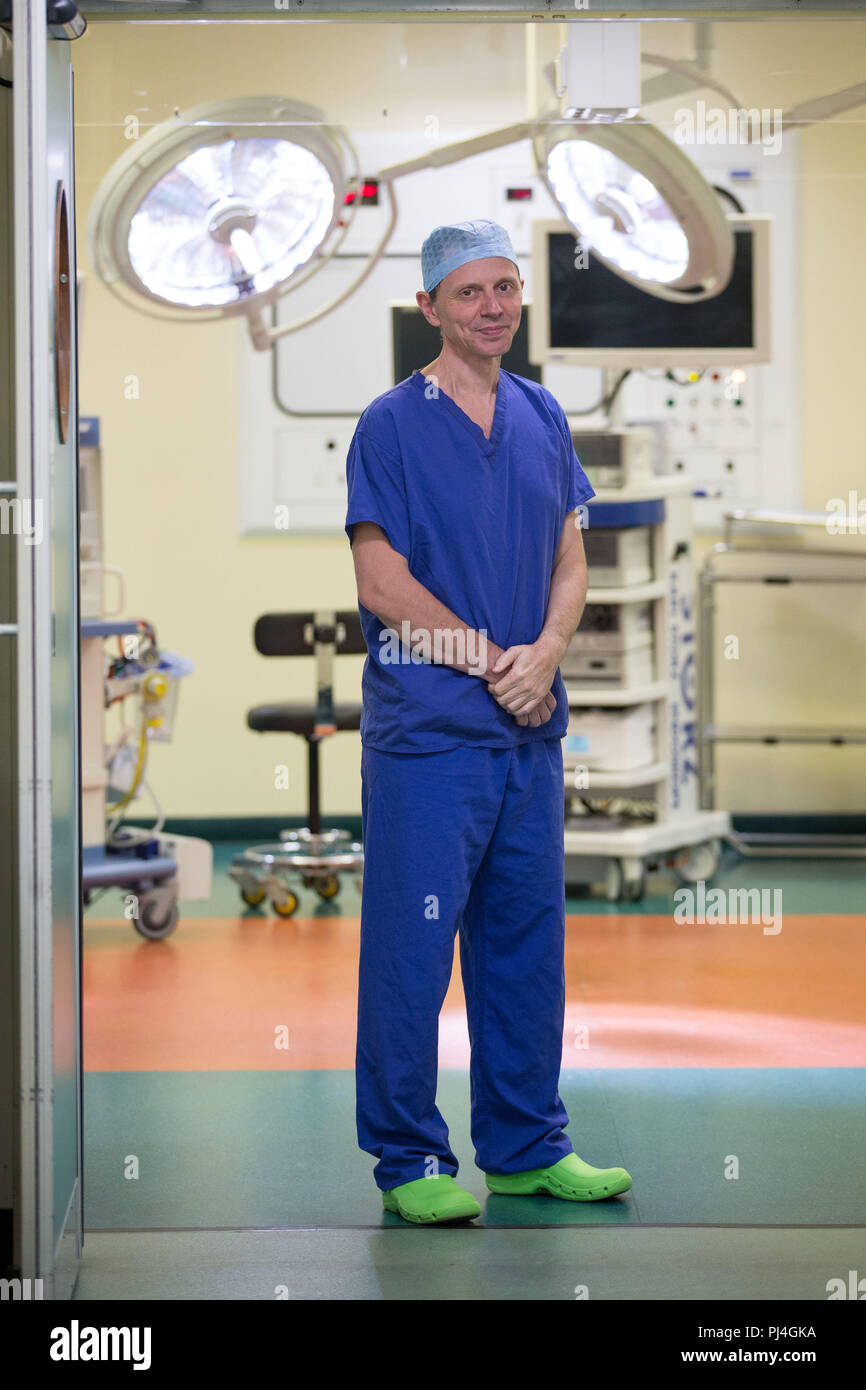 Embargoed to 0001 Wednesday September 5 Carlos Heras-Palou 53, an orthopaedic specialist surgeon at Derby Nuffield Hospital, who may have had his career saved by a new drug called 'Patisiran'. The rare disease, hereditary transthyretin-mediated amyloidosis (hATTR amyloidosis), progressed and destroyed the nerves in his hands, rendering them useless. However after an 18 month course of Patisiran the condition has halted and reversed. Stock Photo