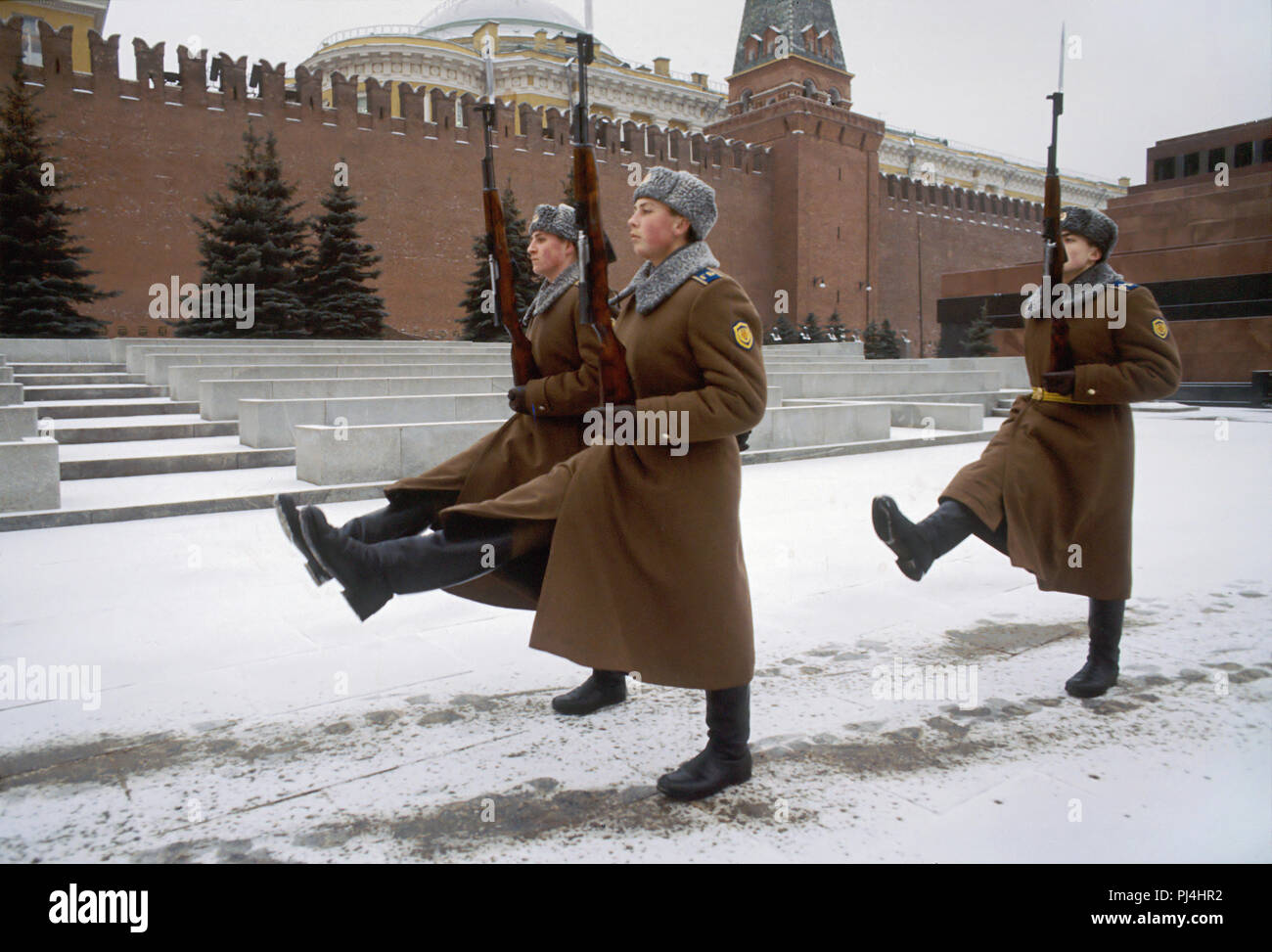 Moscow, Soviet Union, the Red Square  in January 1988, change of guard at the Kremlin palace Stock Photo