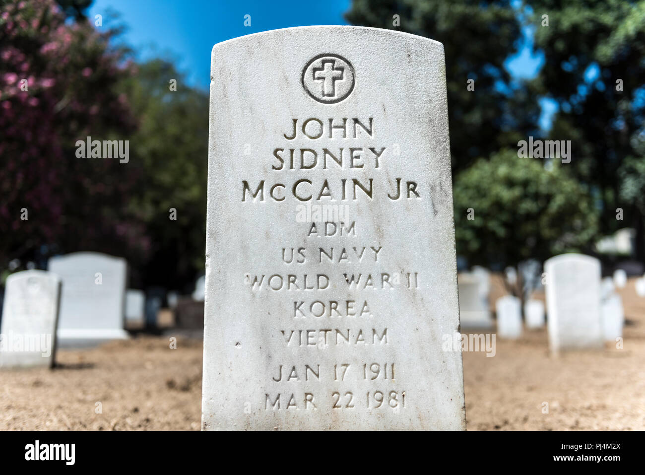 Headstone of U.S. Navy Adm. John Sidney "Jack" McCain Jr. in Section 3