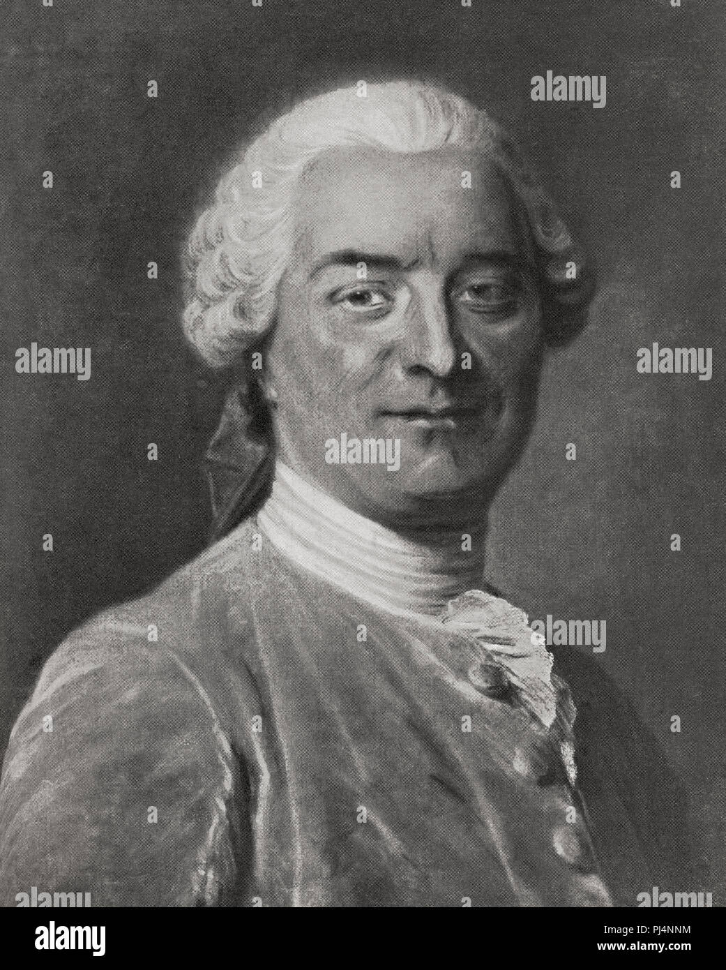 Charles Pinot (or Pineau) Duclos, 1704 – 1772.  French author and historian.  After a work by French Rococo portraitist, Maurice Quentin de La Tour, (1704 – 1788).  From La Tour, published 1920. Stock Photo