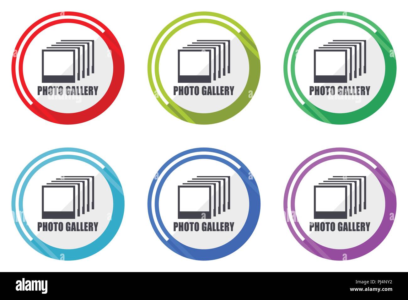 Photo gallery flat vector web icon set, colorful round internet buttons ...