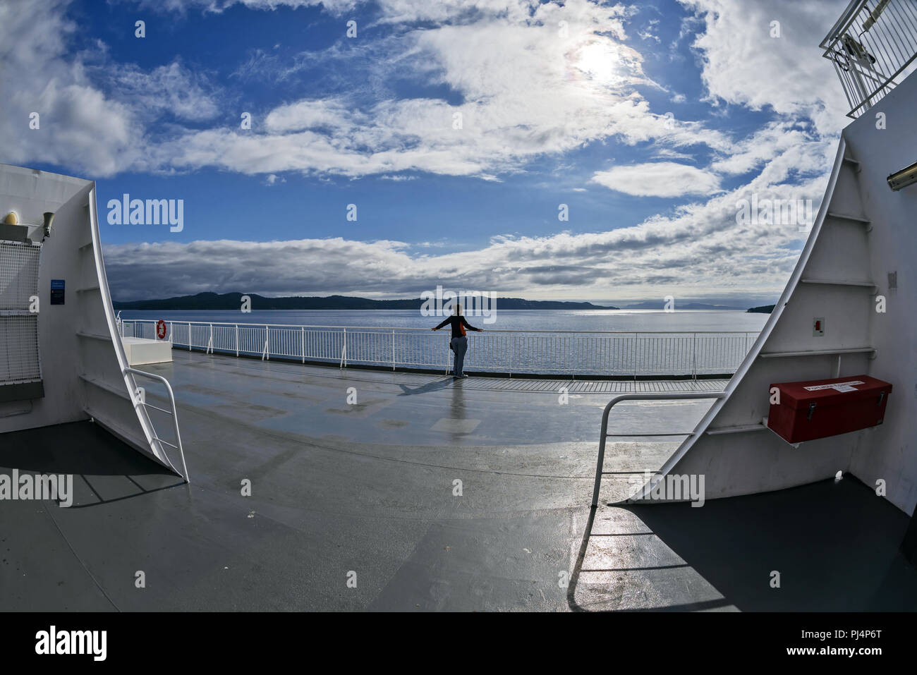 Passenger on the deck admire the scenery, Ferry, Vancouver, Victoria, Canada Stock Photo