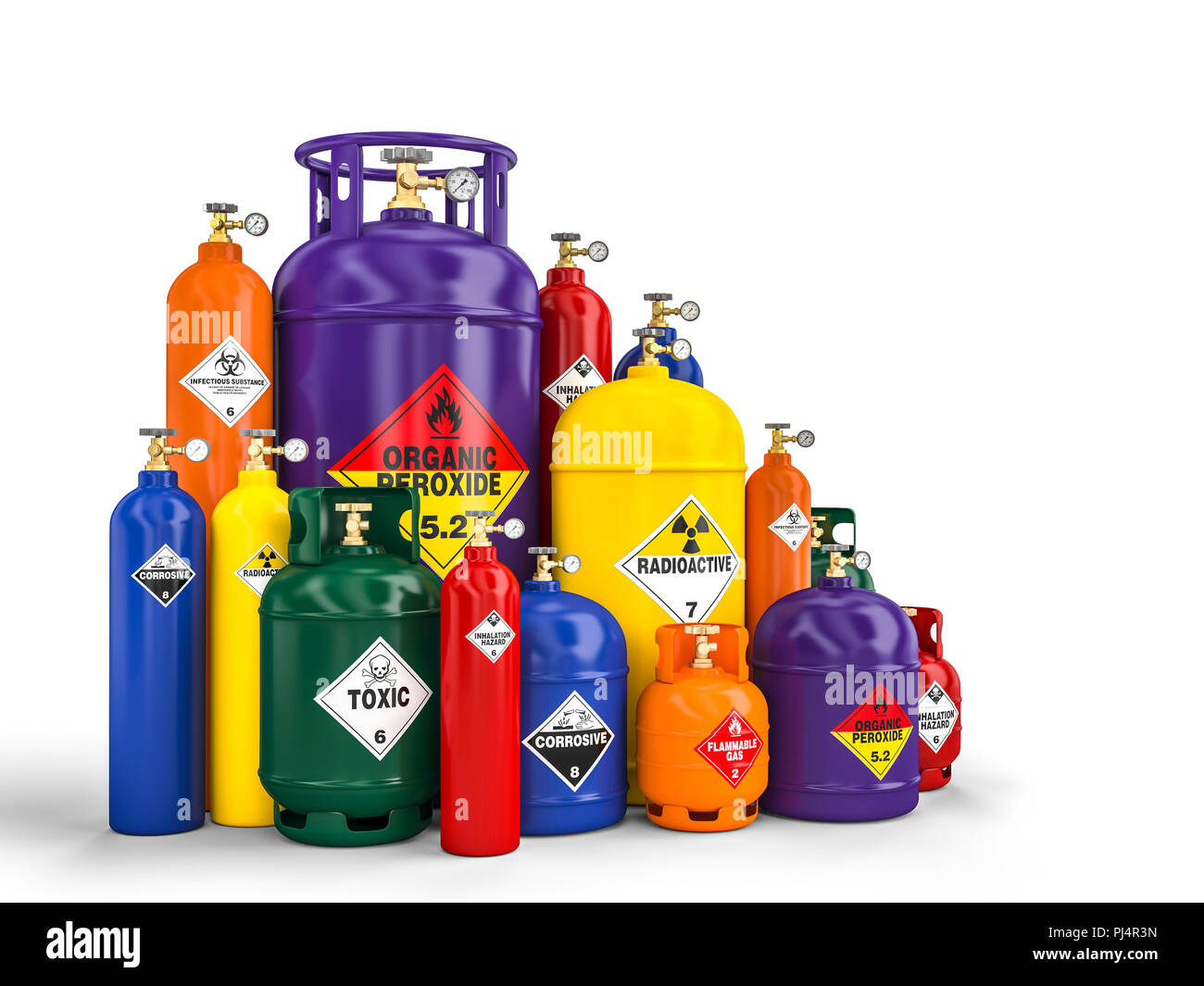 different dangerous cylinder container 3d rendering image Stock Photo