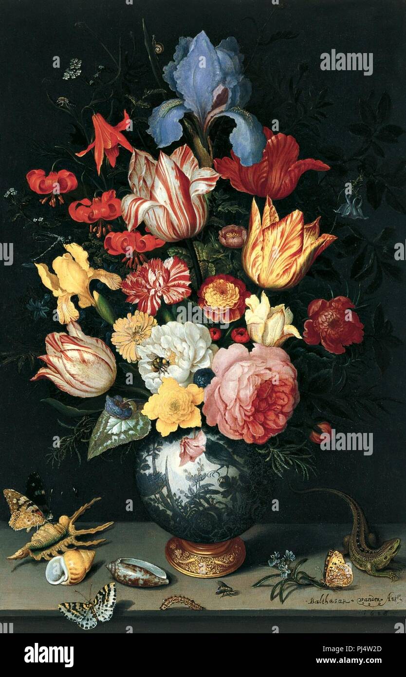 Balthasar van der Ast - Flower Still-Life with Shell and Insects - Stock Photo