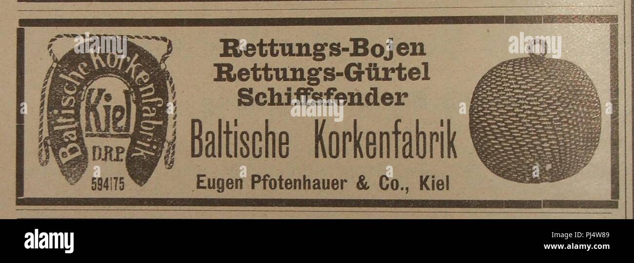 Baltische KorkenfabrikAlte Werbung aus der Fachzeitschrift ‘Hansa‘, Jahrgang 1913. Stock Photo