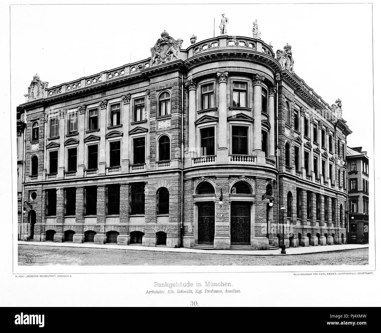 Bankgebäude in München, Architekten Alb. Schmidt, Kgl. Professor München, Tafel 30, Kick Jahrgang II. Stock Photo
