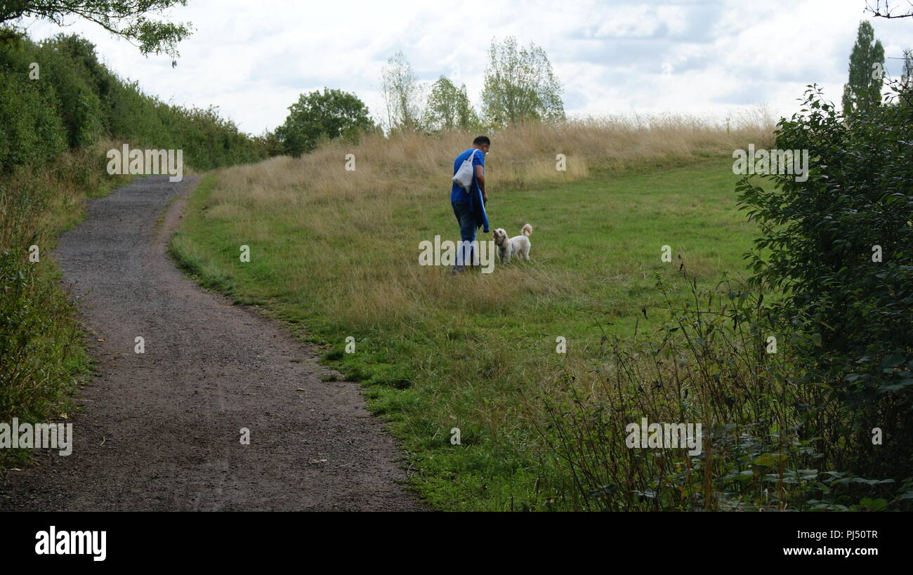Dog walking at Newbold Comyn Nature Reserve UK Stock Photo