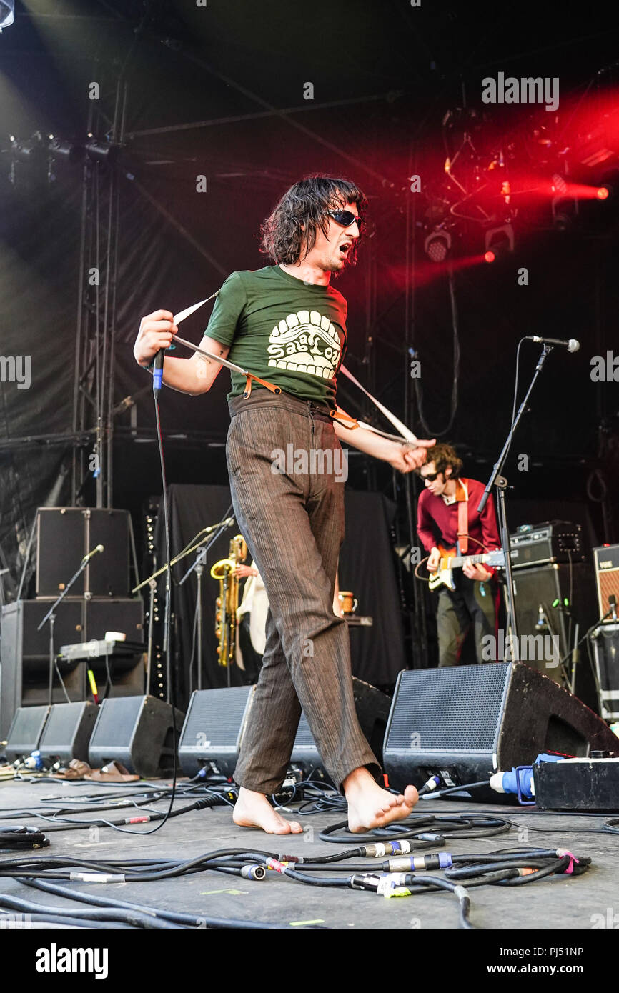 Lias Saoudi The Fat White Family performing live on the Woods Stage at