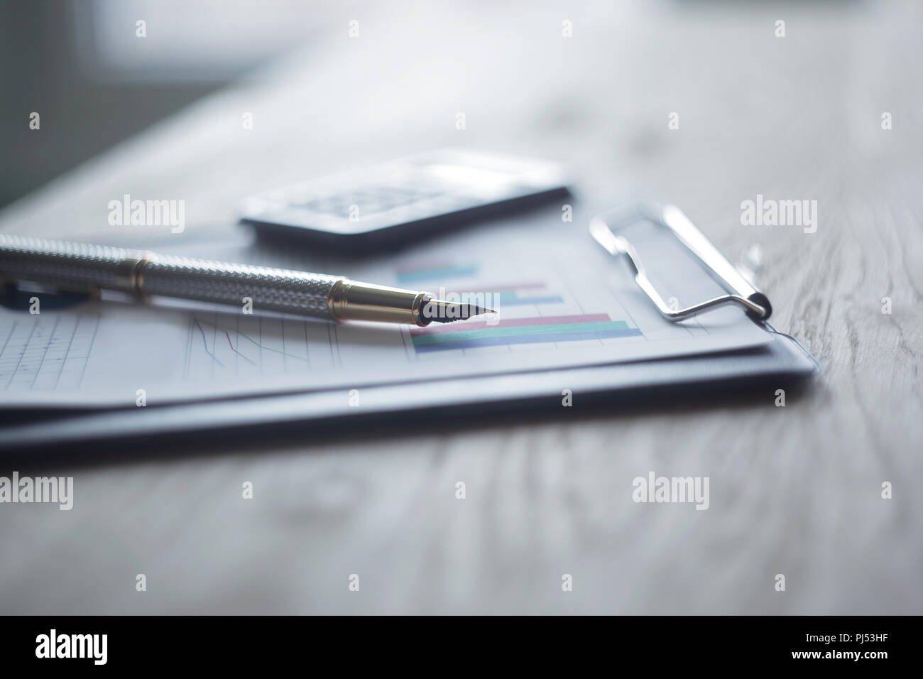 close up.pen and clipboard on the desktop .business concept Stock Photo