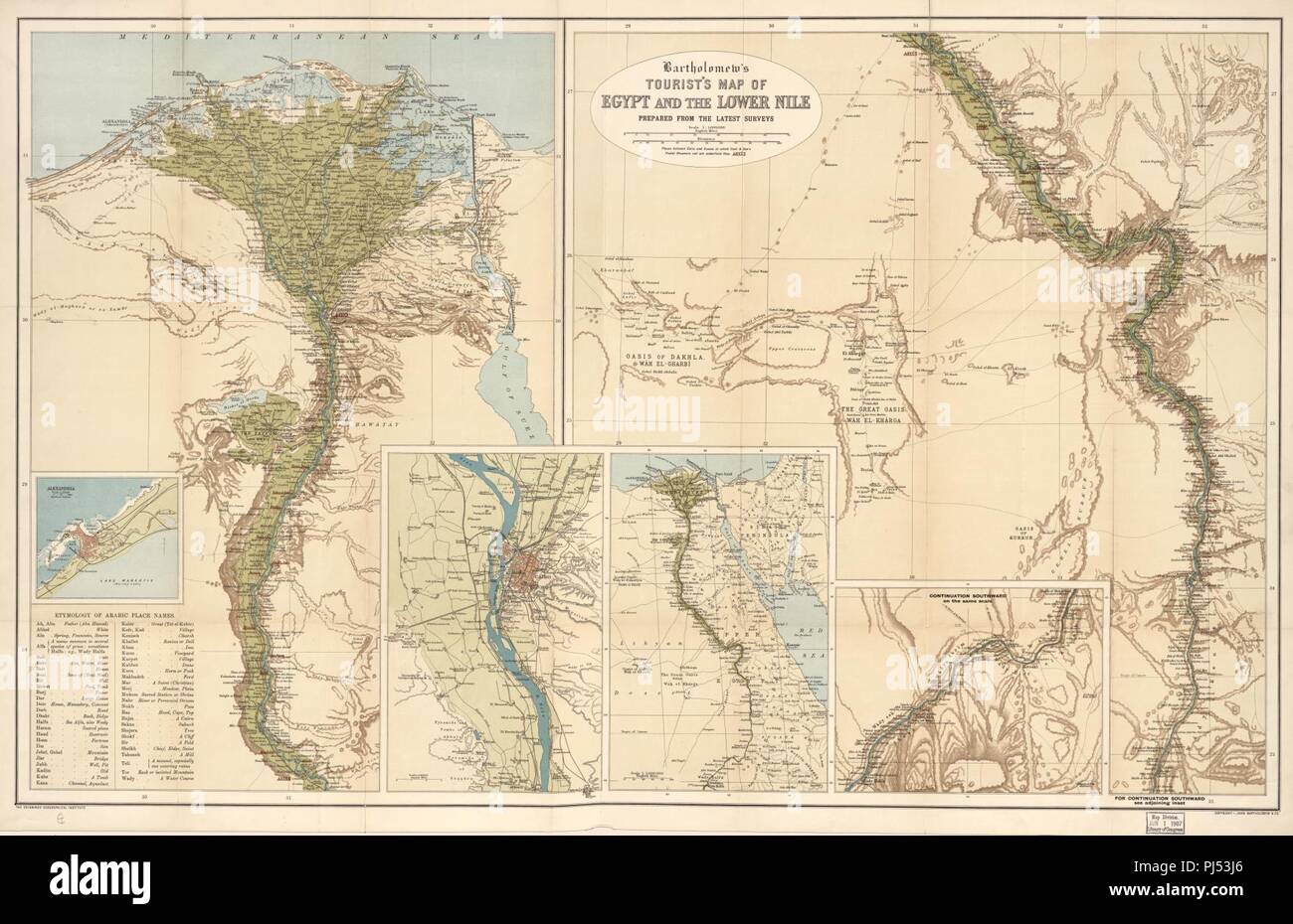 Bartholomew's tourists' map of Egypt and the Lower Nile - prepared from the latest surveys. Stock Photo