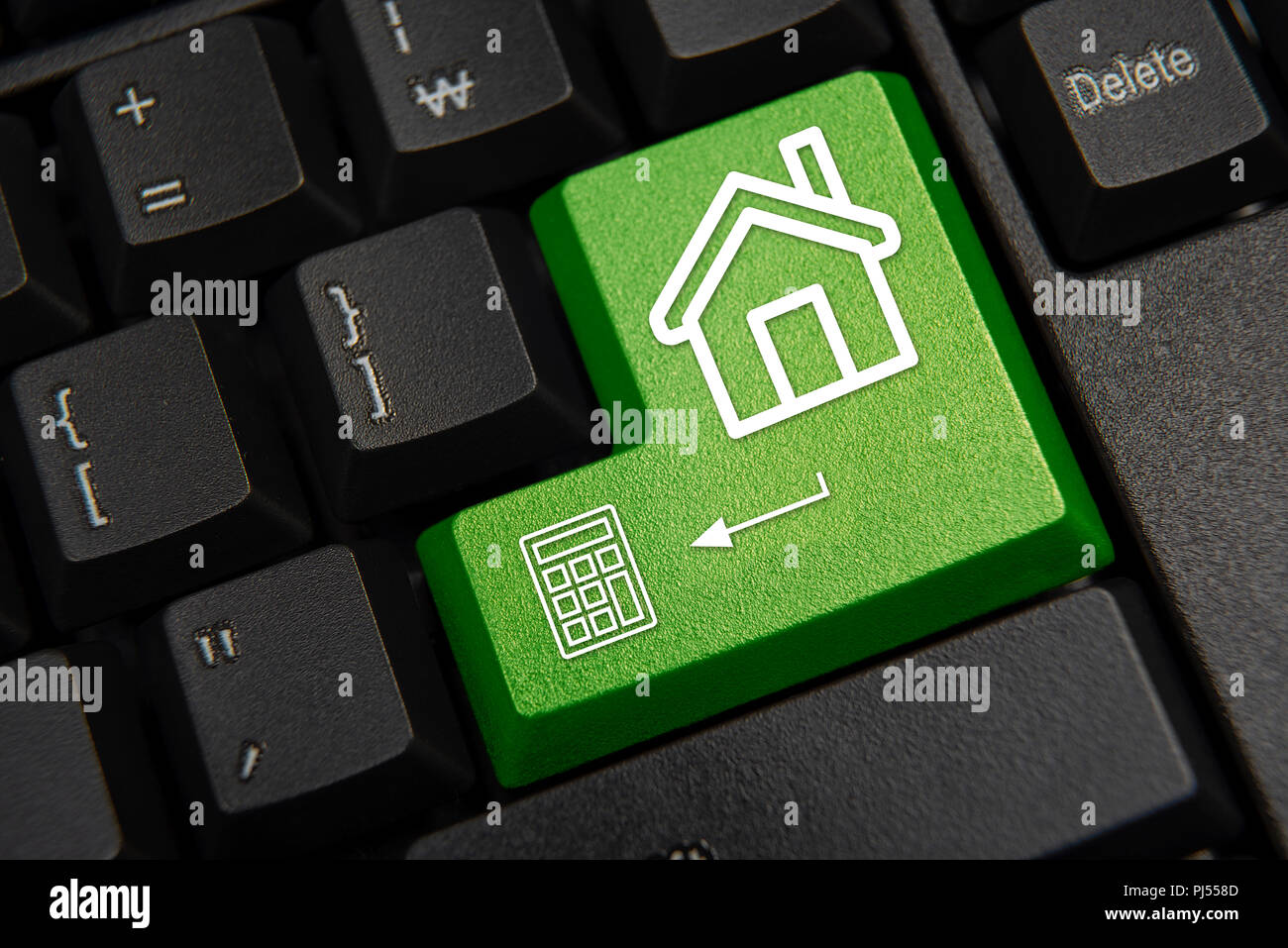 Black computer keyboard closeup. Real Estate Marketing Concept Stock