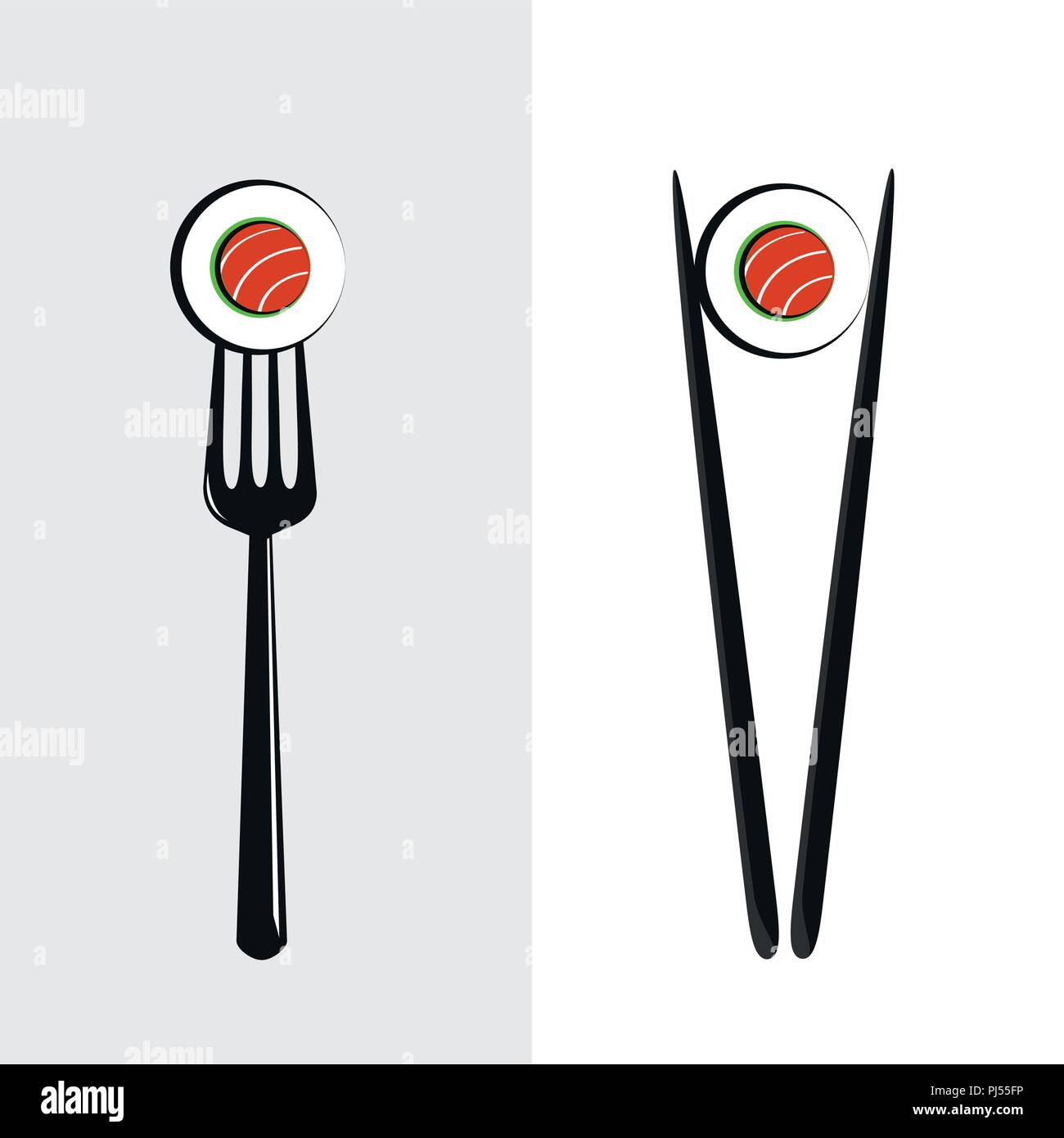 eating sushi with chopsticks and fork vector illustration EPS10 Stock Vector