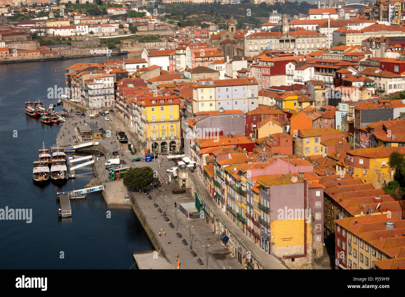 Porto Ribiara Portugal, Porto, elevated view of Ribeira district World Heritage Site ...