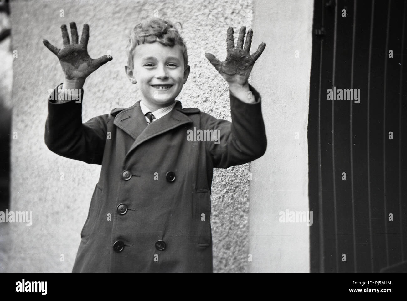 1950S Smiling Boy Straw Hat Holding Fishing Pole Wearing Plaid Shirt Blue  Jeans - SuperStock