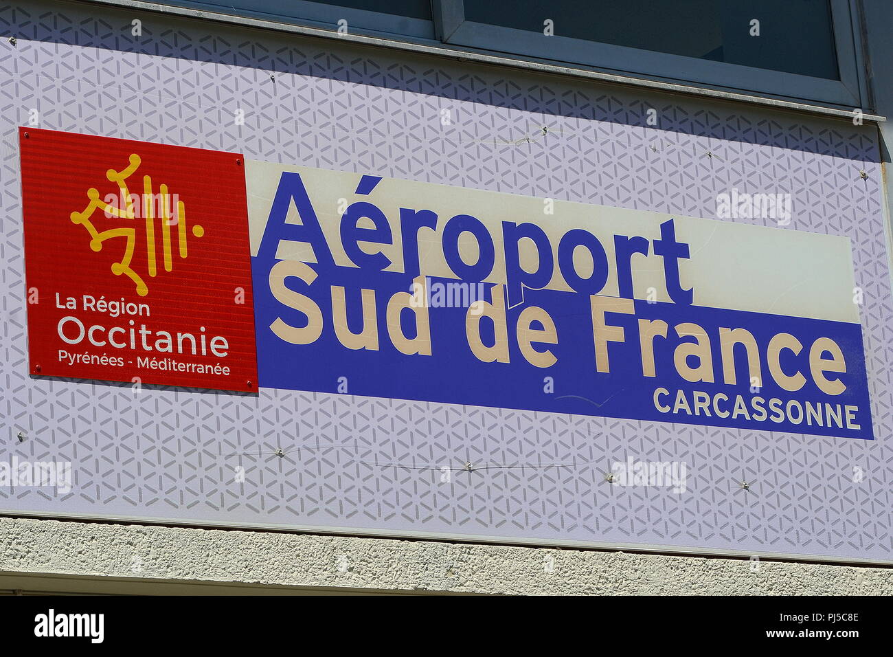 SIGN FOR AEROPORT SUD de FRANCE CARCASSONNE. Stock Photo