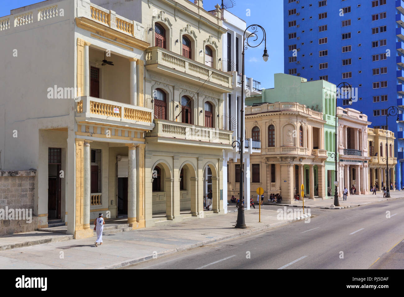 Restored historic buildings, architecture along the Malecon, Havana, Cuba Stock Photo