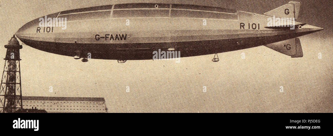 1930 News picture -  The giant British airship R101 moored at Cardington prior to its experimental flight to India via France Stock Photo