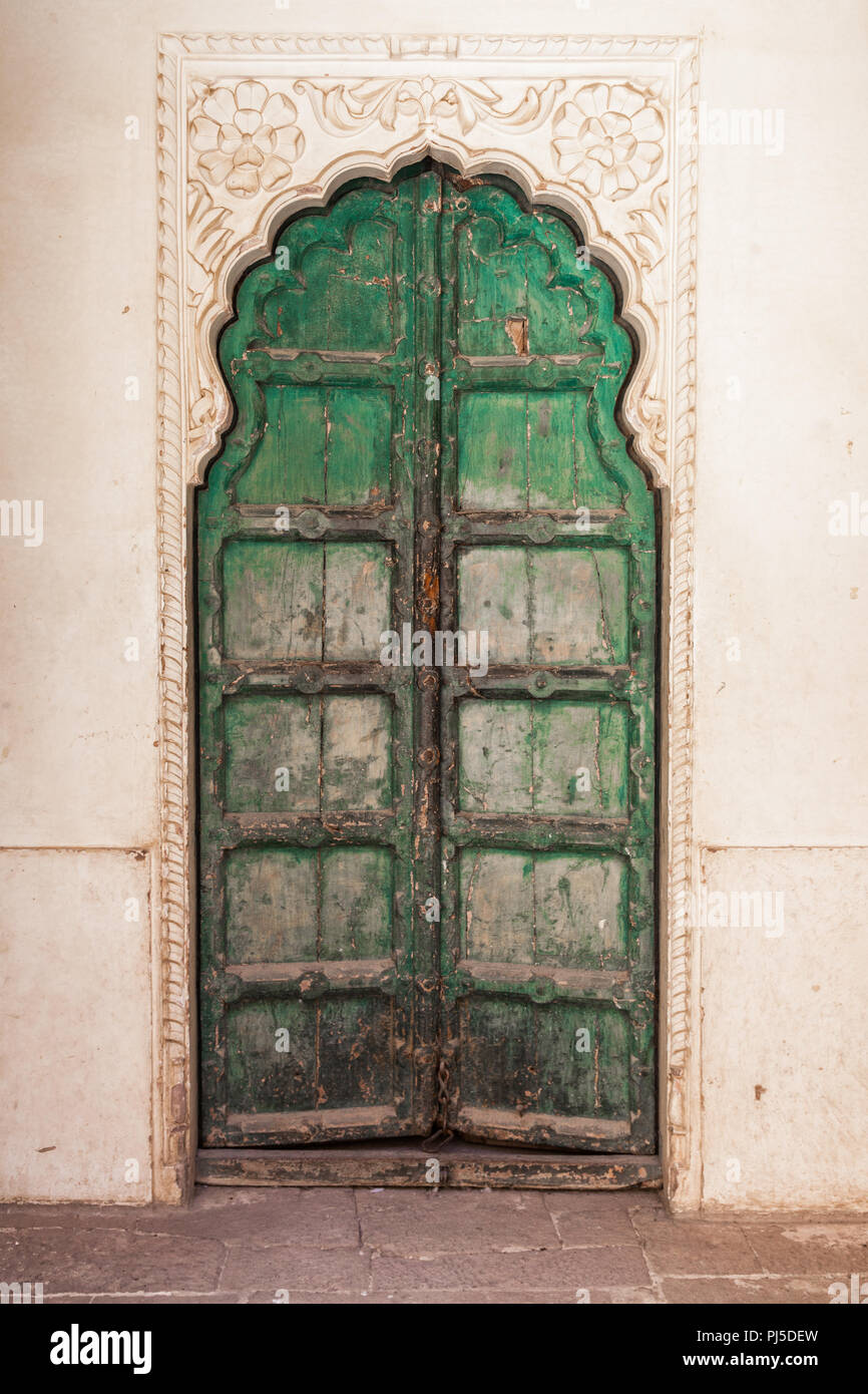Green door in India Stock Photo