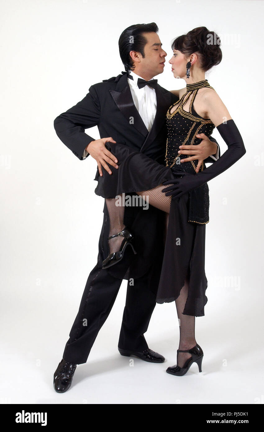 Professional dance teachers and tango dance masters from Buenos Aires demonstrating classic argentinian tango poses Stock Photo