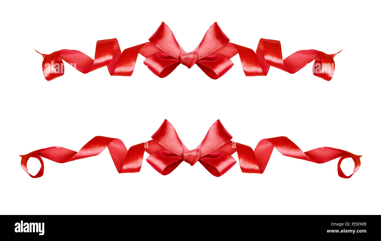 Set of red silk ribbons bows isolated on white Stock Photo - Alamy