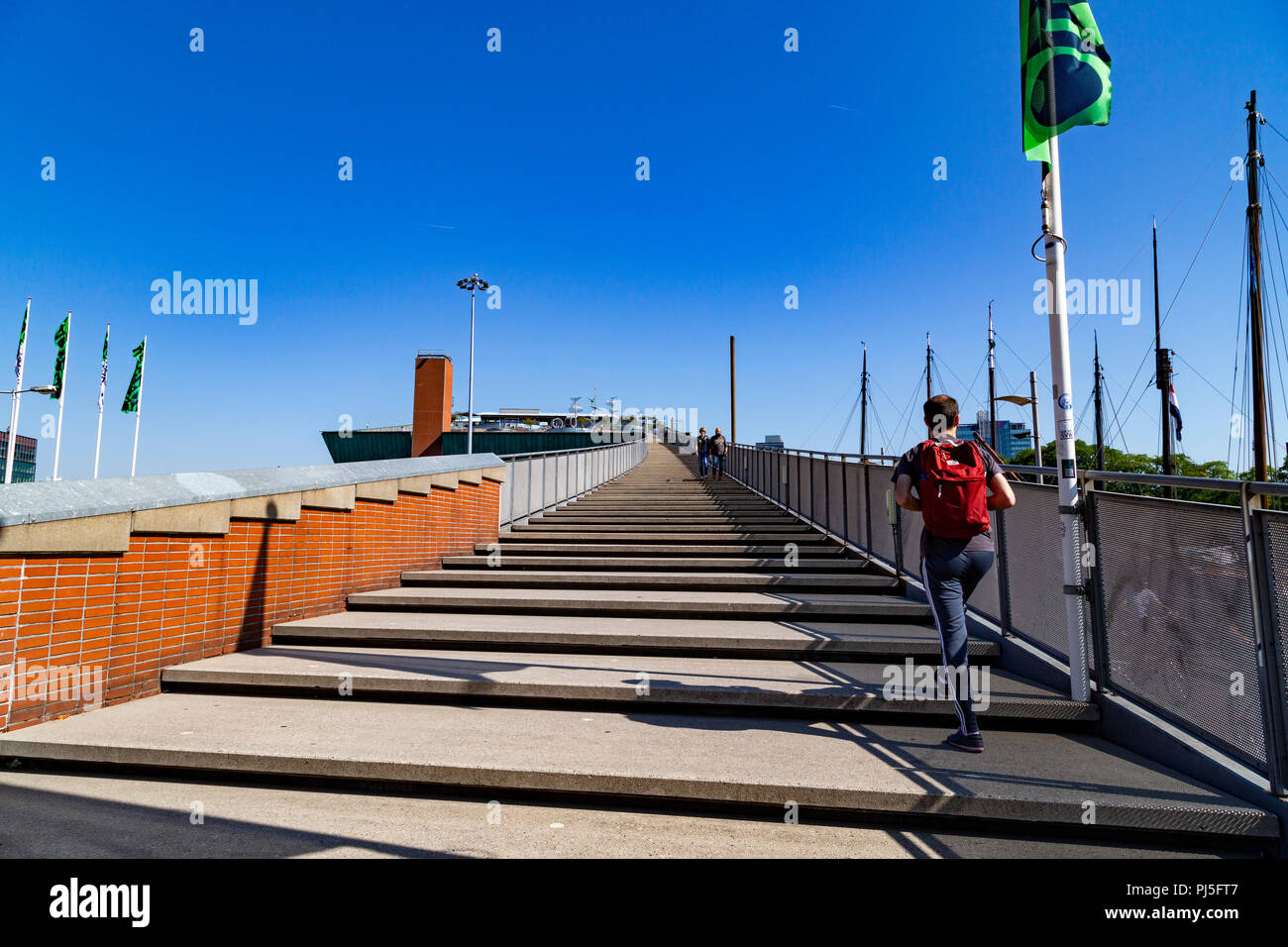 Stairs that go to the roof of Nemo Science Museum in Amsterdam, Netherlands Stock Photo