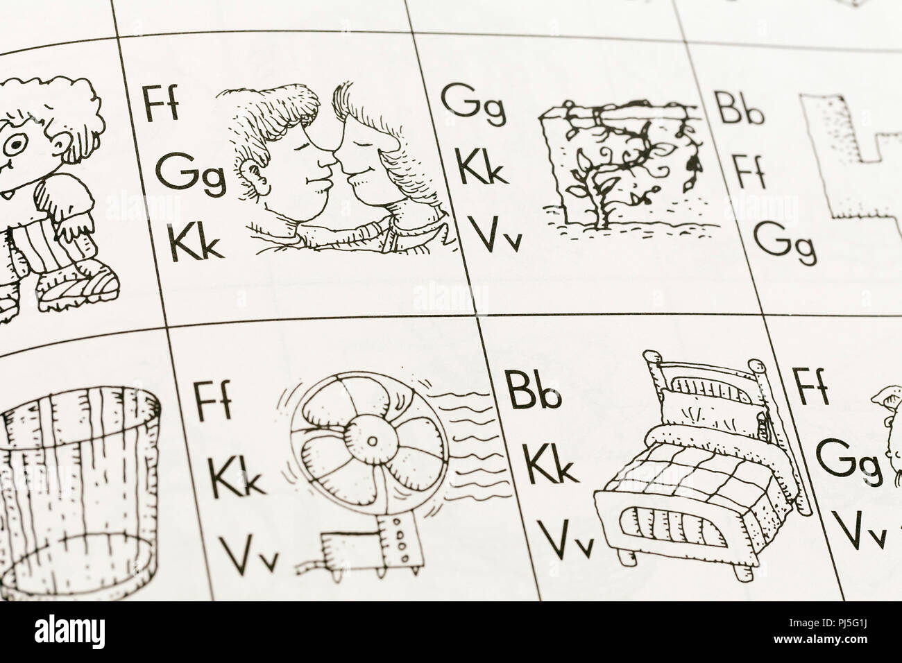 Preschool level English alphabet workbook closeup - USA Stock Photo