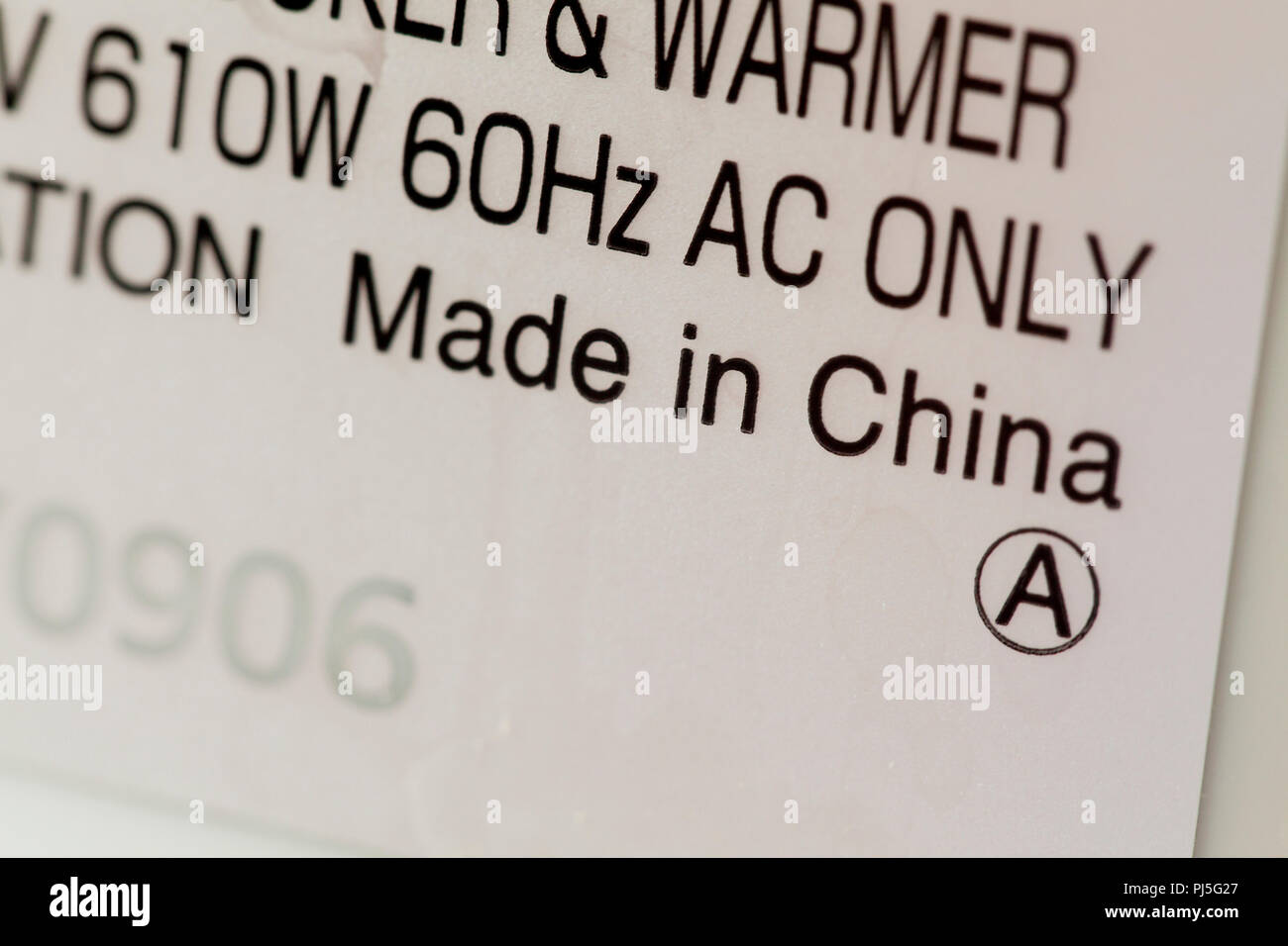 Made in China label on electronics Stock Photo