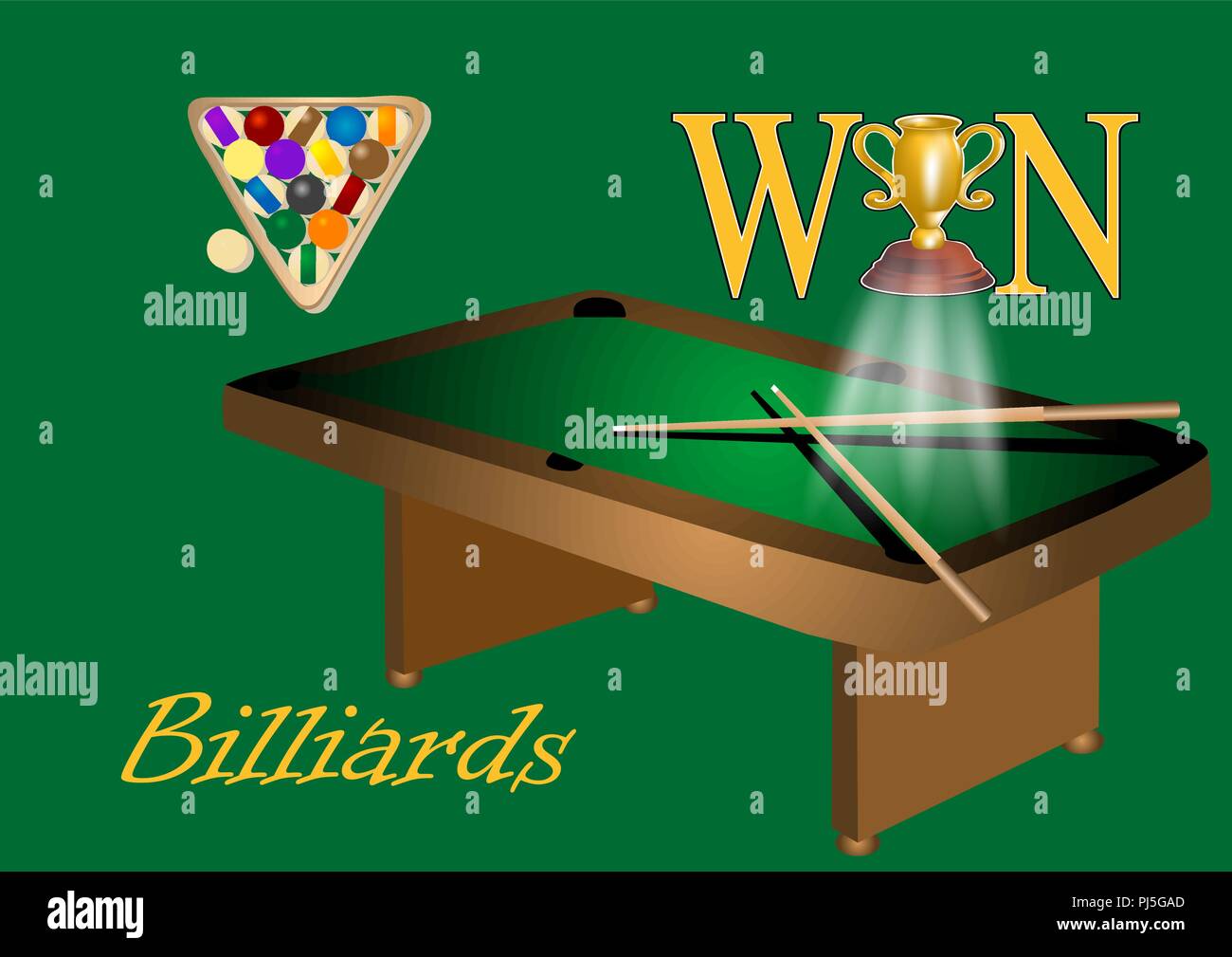 billiards table and balls with inscription win Stock Vector Image & Art
