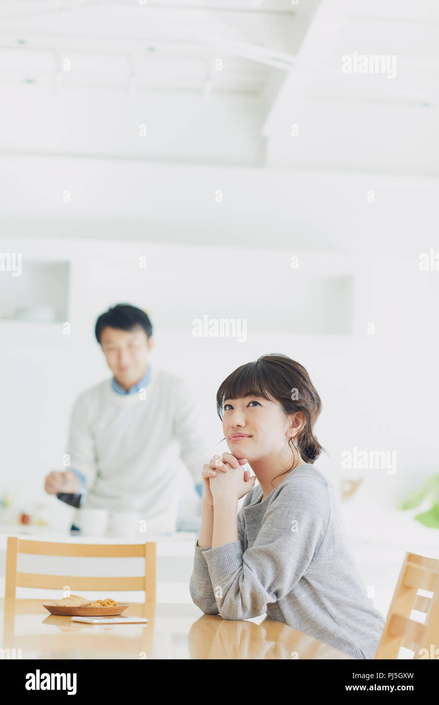 Japanese couple in the kitchen Stock Photo Alamy