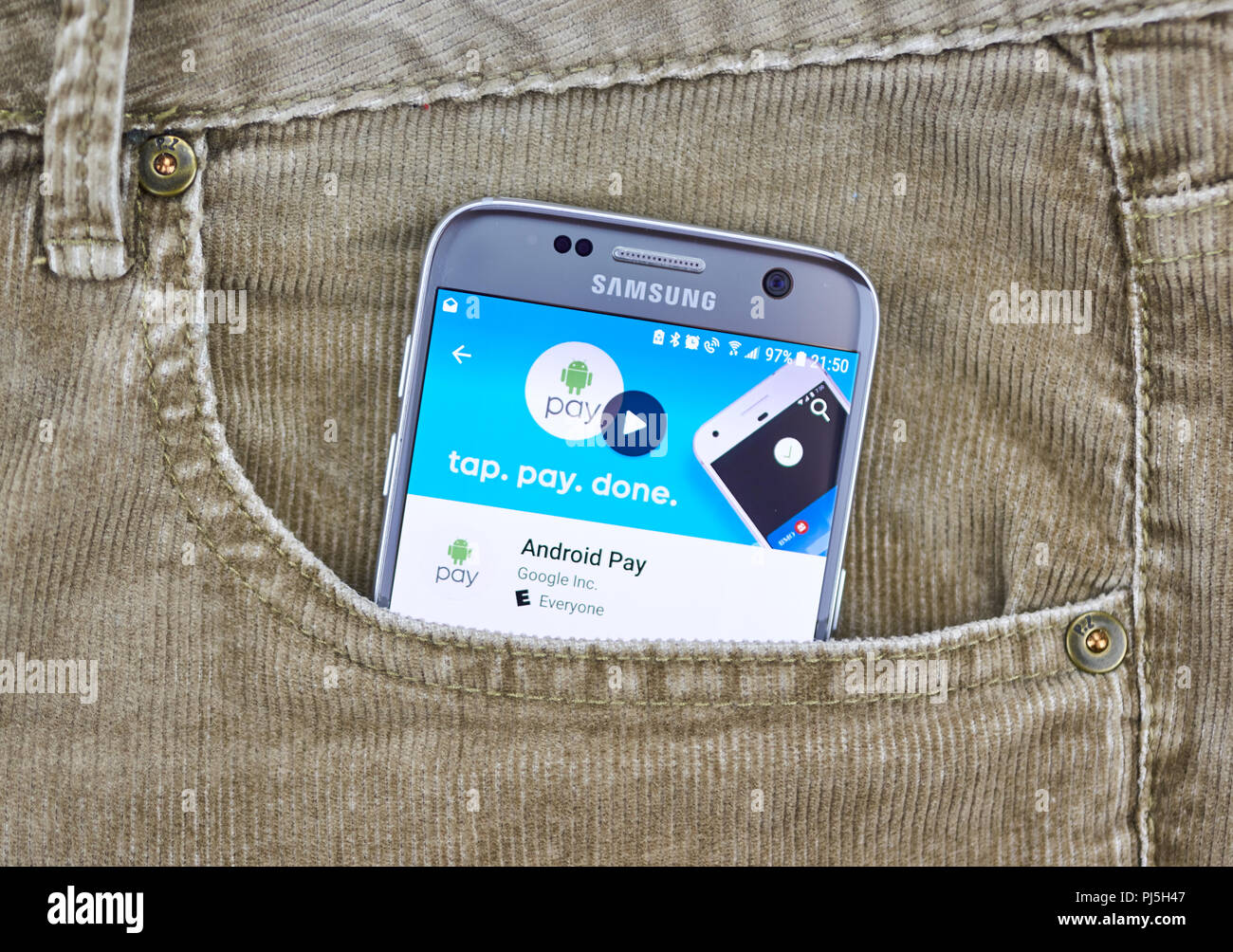 MONTREAL, CANADA - AUGUST 10, 2018: Android Pay on a cellphone screen in a  jeans pocket. Google Pay is a digital wallet platform and online payment sy  Stock Photo - Alamy